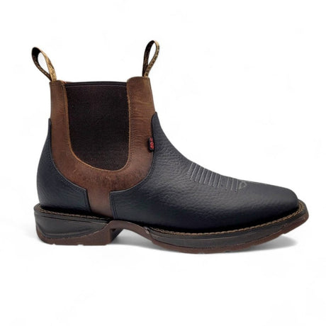 Botines de Piel Original Punta Amplia Cuadrada Color Negro-Miel – Hooch Boots - Side View