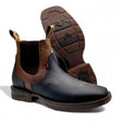 Botines de Piel Original Punta Amplia Cuadrada Color Negro-Miel – Hooch Boots - Side/Sole View