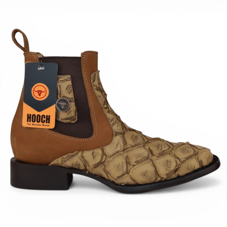Botin Vaquero para Hombre Punta Cuadrada Grabado Tipo Pirarucu Color Orix de Piel Genuina – Hooch Boots H42RM7215 - Hooch