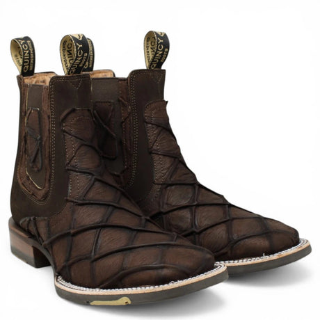 Botines Cafe de Pescado Grabado con Punta Cuadrada Q82BU1016 - Quincy Boots
