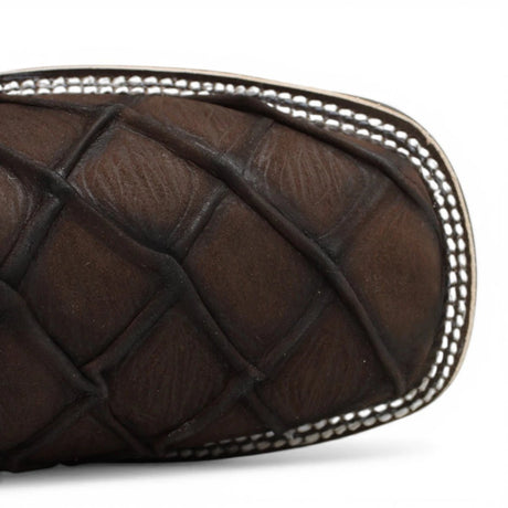 Botines Cafe de Pescado Grabado con Punta Cuadrada Q82BU1016 - Quincy Boots