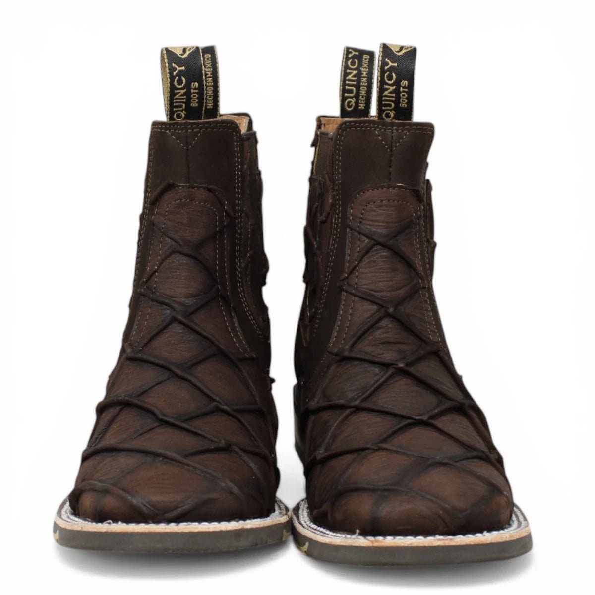 Botines Cafe de Pescado Grabado con Punta Cuadrada Q82BU1016 - Quincy Boots