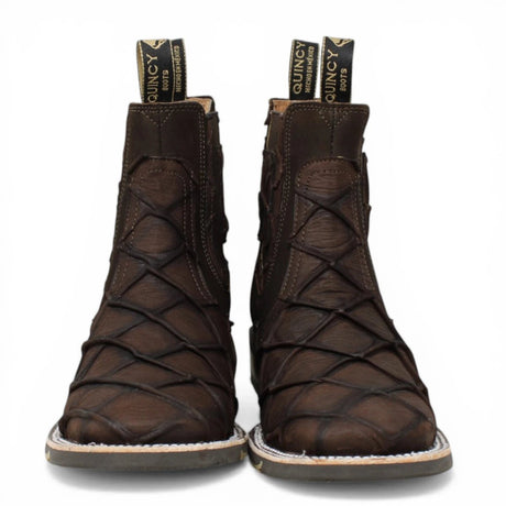 Botines Cafe de Pescado Grabado con Punta Cuadrada Q82BU1016 - Quincy Boots