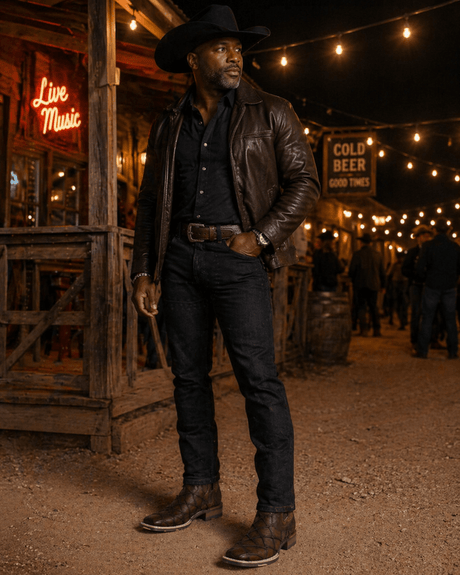 Botines Cafe de Pescado Grabado con Punta Cuadrada Q82BU1016 - Quincy Boots