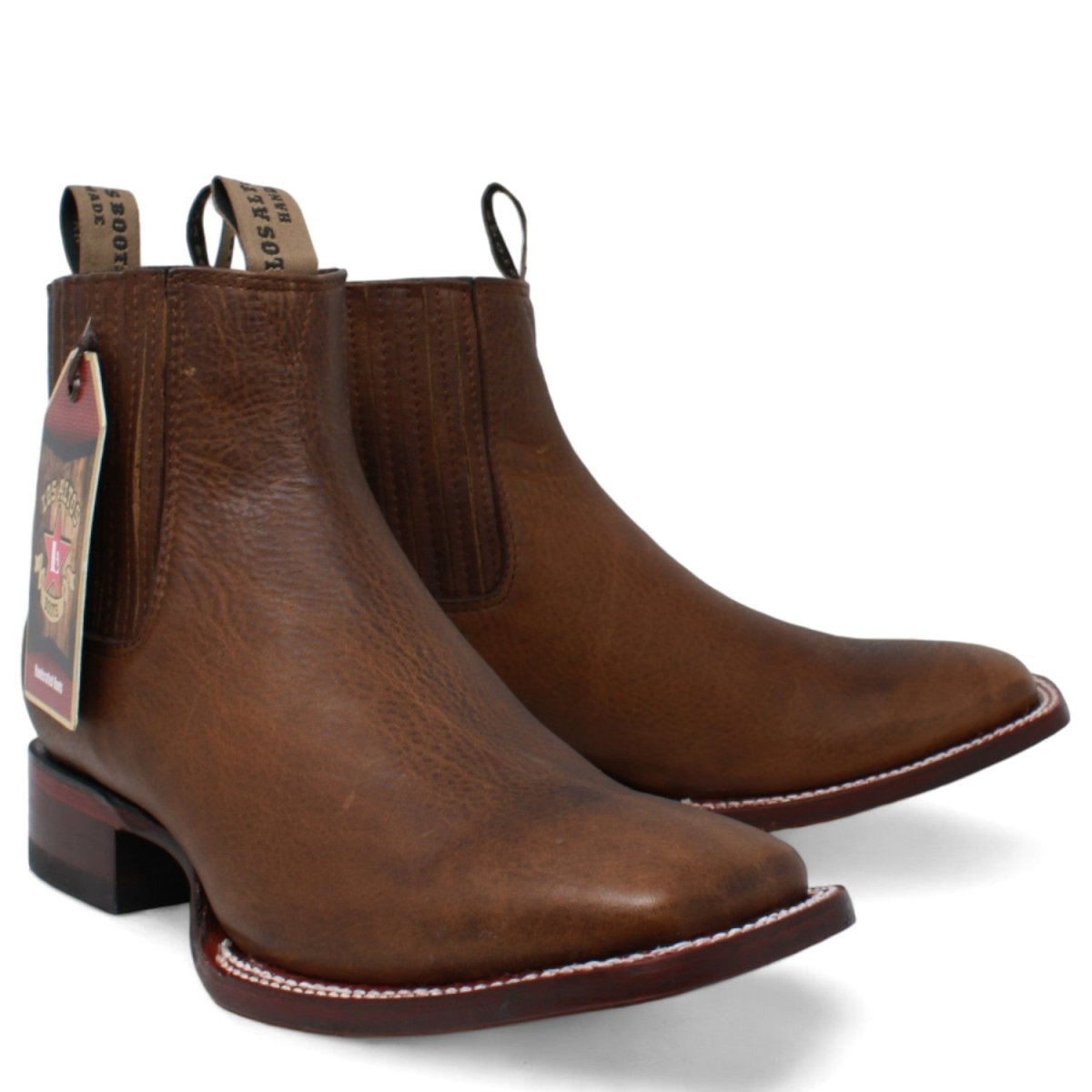 Botas Cortas Botas De Cuero Punta Cuadrada Botin Charro Cuero Rage