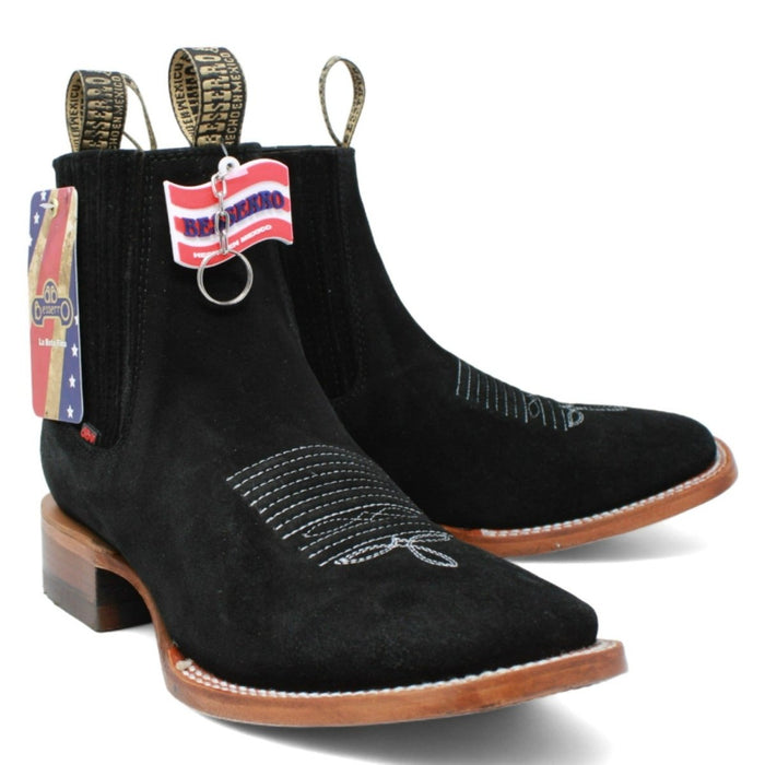 Botines Charros de Gamuza Punta Cuadrada para Joven Color Negro Q82BJ6305 - Quincy Boots