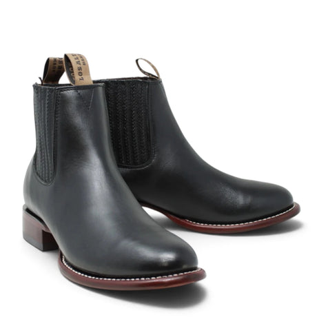 Botines Charros de Piel Original Punta Redonda Roper Color Negro - Los Altos Boots - Los Altos Boots