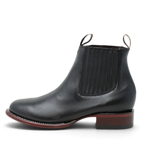 Botines Charros de Piel Original Punta Redonda Roper Color Negro - Los Altos Boots - Los Altos Boots