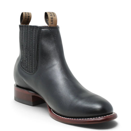 Botines Charros de Piel Original Punta Redonda Roper Color Negro - Los Altos Boots - Los Altos Boots