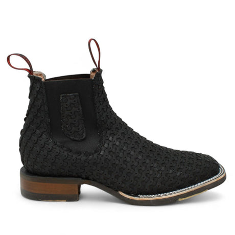 Botines Charros Quincy de Punta Cuadrada y Suela de Hule Negro - Q82BT6205 - Quincy Boots