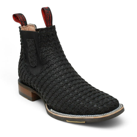 Botines Charros Quincy de Punta Cuadrada y Suela de Hule Negro - Q82BT6205 - Quincy Boots