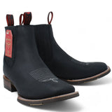 Botines Charros Quincy Punta Cuadrada con Suela de Hule Color Negro Q82BU2705 - Quincy Boots
