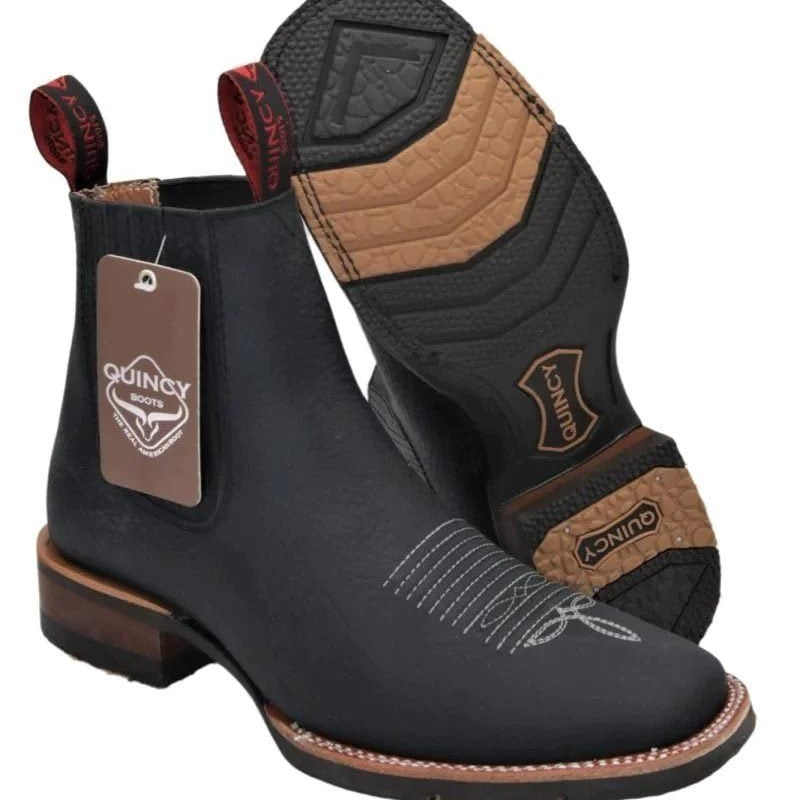 Botines Charros Quincy Punta Cuadrada con Suela de Hule Color Negro Q82BU2705 - Quincy Boots