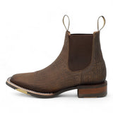 Botines Charros Quincy Punta Cuadrada Elefante Imaticion con Suela de Hule - Cafe - Quincy Boots