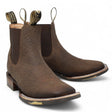 Botines Charros Quincy Punta Cuadrada Elefante Imaticion con Suela de Hule - Cafe - Quincy Boots