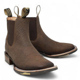 Botines Charros Quincy Punta Cuadrada Elefante Imaticion con Suela de Hule - Cafe - Quincy Boots