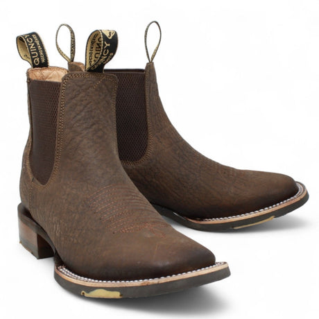 Botines Charros Quincy Punta Cuadrada Elefante Imaticion con Suela de Hule - Cafe - Quincy Boots