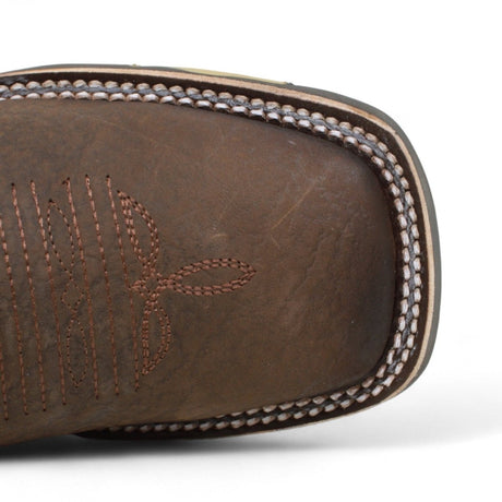 Botines Charros Quincy Punta Cuadrada Elefante Imaticion con Suela de Hule - Cafe - Quincy Boots