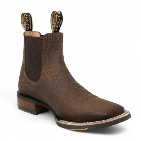 Botines Charros Quincy Punta Cuadrada Elefante Imaticion con Suela de Hule - Cafe - Quincy Boots