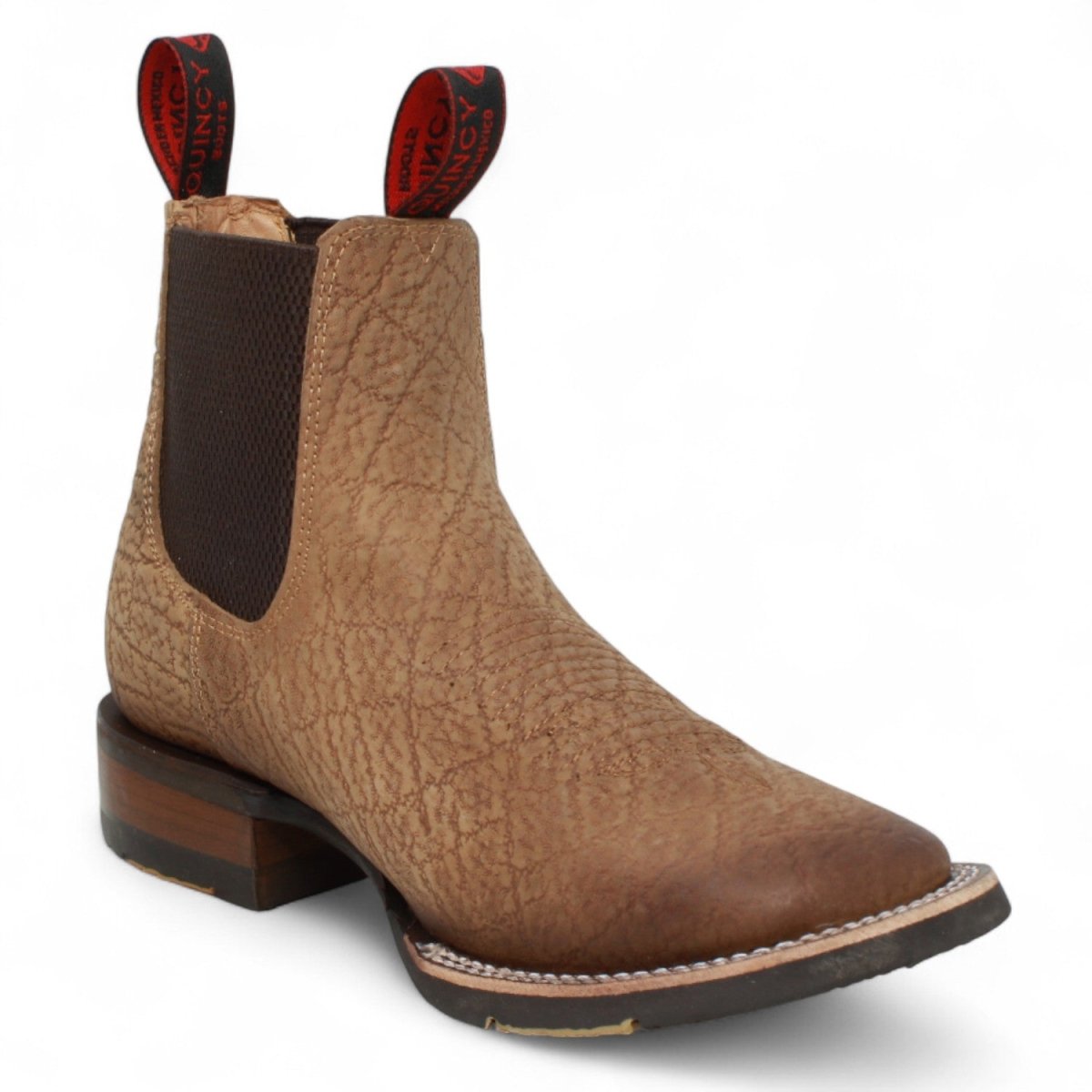 Botines Charros Quincy Punta Cuadrada Elefante Imaticion con Suela de Hule - Miel - Quincy Boots