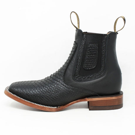 Botines Charros Quincy Punta Cuadrada Piton Imaticion Color Negro - Quincy Boots