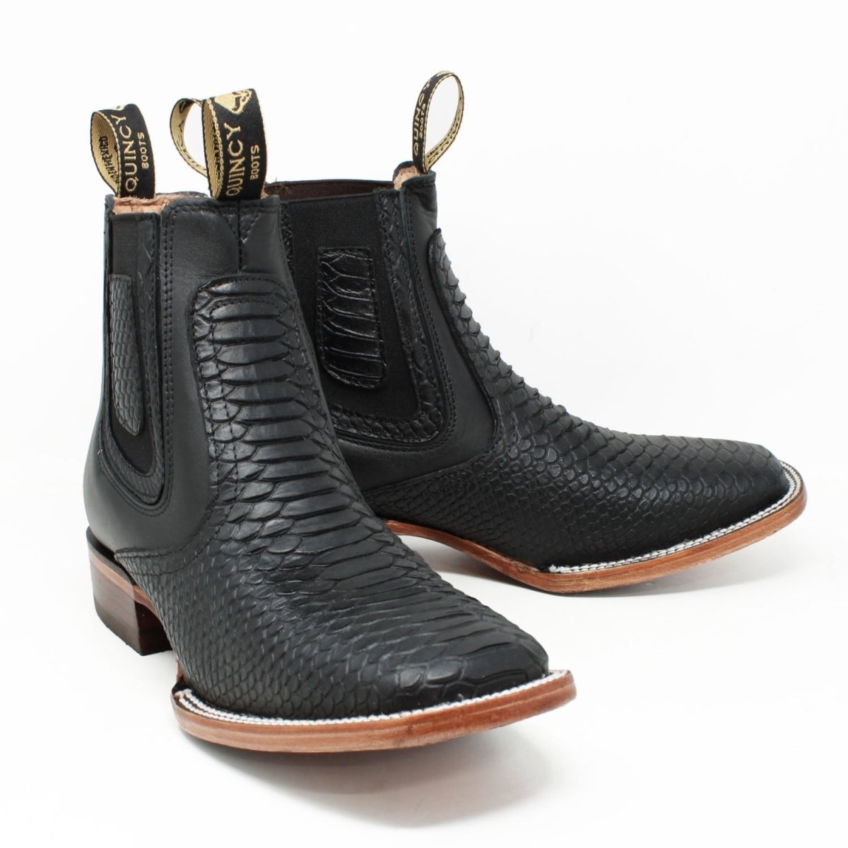 Botines Charros Quincy Punta Cuadrada Piton Imaticion Color Negro - Quincy Boots