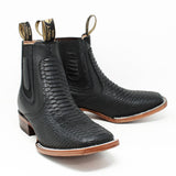 Botines Charros Quincy Punta Cuadrada Piton Imaticion Color Negro - Quincy Boots