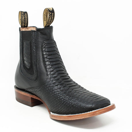 Botines Charros Quincy Punta Cuadrada Piton Imaticion Color Negro - Quincy Boots