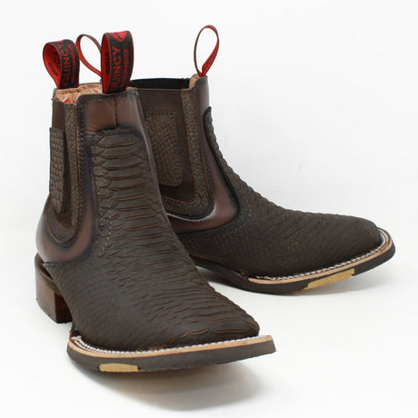 Botines Charros Quincy Punta Cuadrada Piton Imaticion con Suela de Hule Color Cafe - Quincy Boots