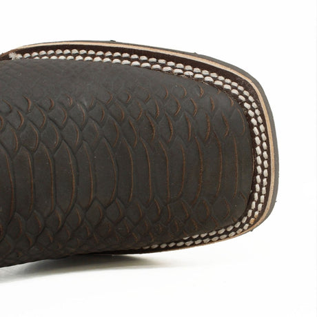 Botines Charros Quincy Punta Cuadrada Piton Imaticion con Suela de Hule Color Cafe - Quincy Boots