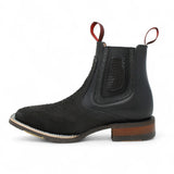 Botines Charros Quincy Punta Cuadrada Piton Imaticion con Suela de Hule Color Negro - Quincy Boots