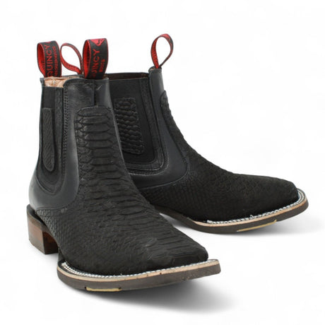 Botines Charros Quincy Punta Cuadrada Piton Imaticion con Suela de Hule Color Negro - Quincy Boots