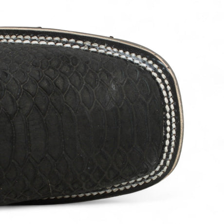 Botines Charros Quincy Punta Cuadrada Piton Imaticion con Suela de Hule Color Negro - Quincy Boots