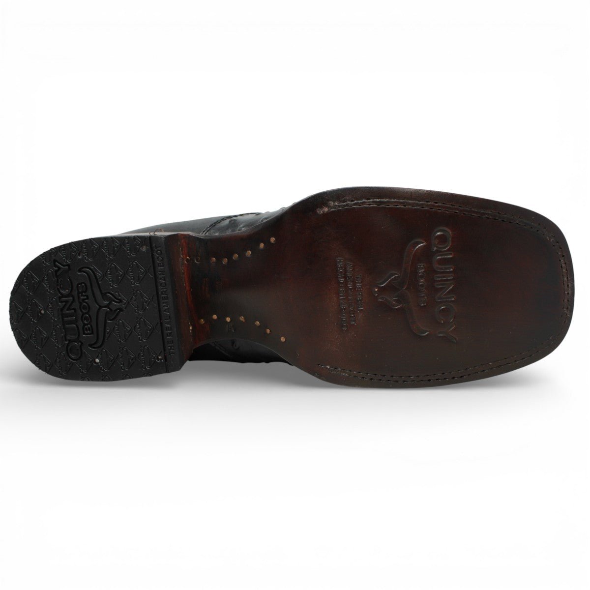 Black Square Toe Engraved Ostrich Ankle Boots