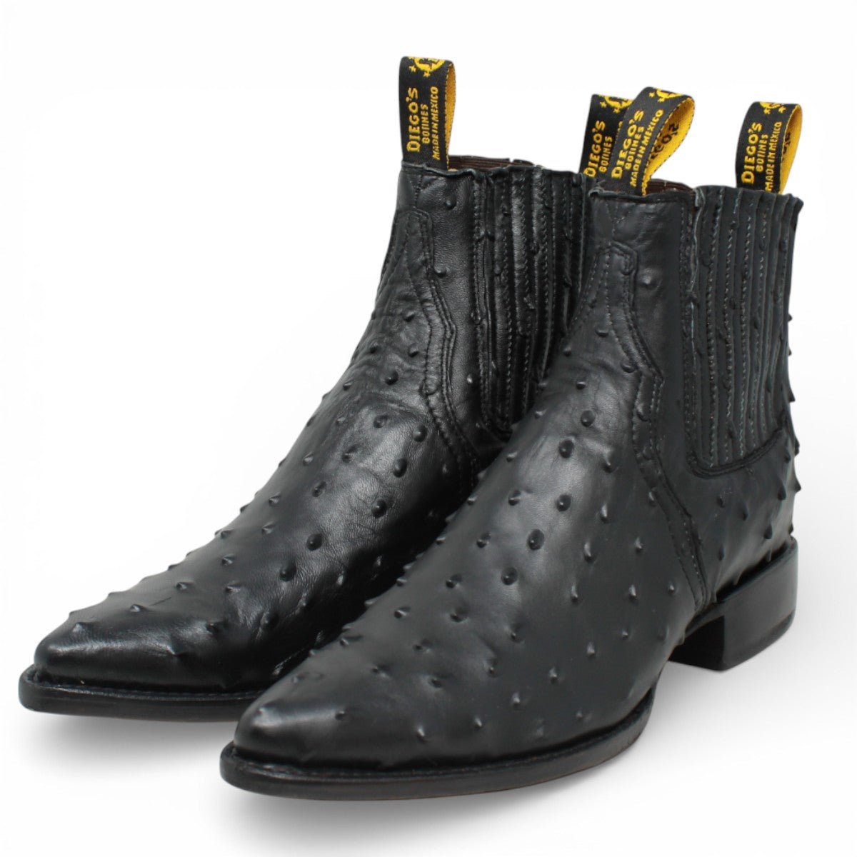 Botines de Avestruz Grabado Horma Puntal Negro - Rodeo Imports