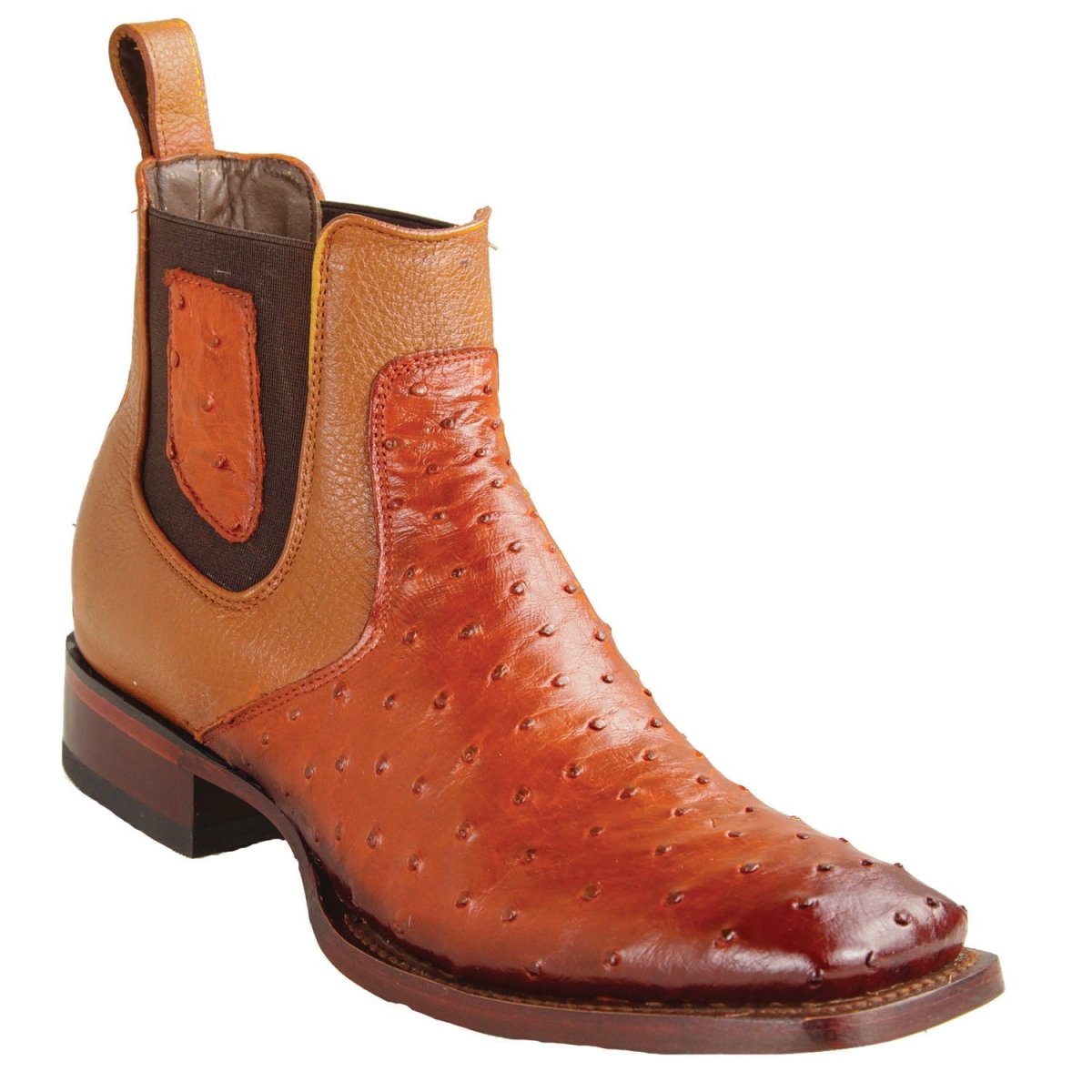 Botines de Avestruz Original Punta Cuadrada Ancha Color Cognac Difuminado - Los Altos Boots - Los Altos Boots