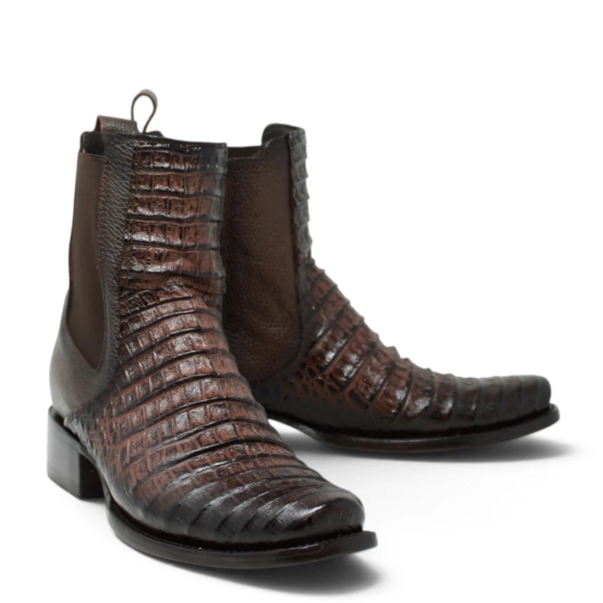 Botines de Caiman Grabado Punta Dubai Cuadrada con Zipper - La Carreta - La Carreta