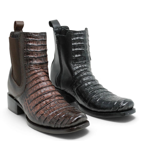 Botines de Caiman Grabado Punta Dubai Cuadrada con Zipper - La Carreta - La Carreta