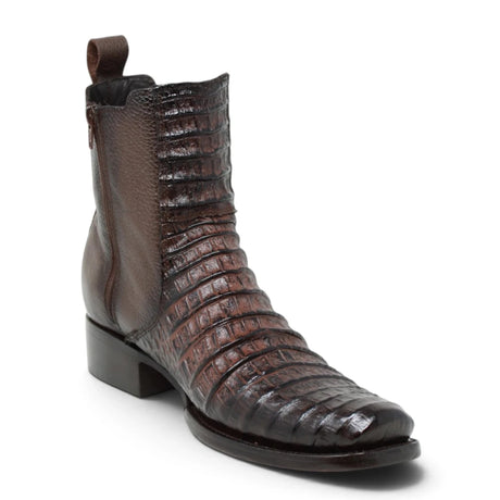 Botines de Caiman Grabado Punta Dubai Cuadrada con Zipper - La Carreta - La Carreta