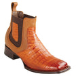 Botines de Cocodrilo Caiman Panza Original Punta Cuadrada Ancha Color Cognac Difuminado - Los Altos Boots - Los Altos Boots