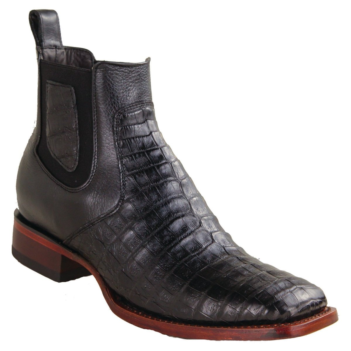 Botines de Cocodrilo Caiman Panza Original Punta Cuadrada Ancha Color Negro - Los Altos Boots - Los Altos Boots