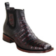 Botines de Cocodrilo Caiman Panza Original Punta Cuadrada Ancha Color Negro Rojizo - Los Altos Boots - Los Altos Boots