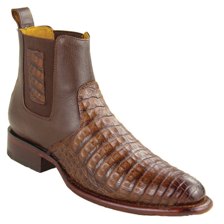 Botines de Cocodrilo Caiman Panza Original Punta Redonda Roper Color Cafe Difuminado - Los Altos Boots - Los Altos Boots