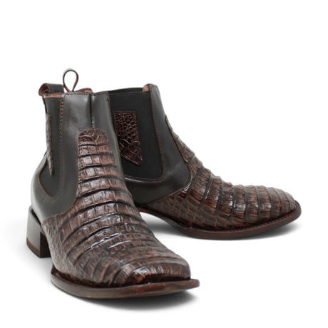 Botines de Cocodrilo Grabado Nuca con Punta Cuadrada Color Chocolate Q82B8294 - Quincy Boots
