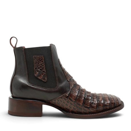 Botines de Cocodrilo Grabado Nuca con Punta Cuadrada Color Chocolate Q82B8294 - Quincy Boots