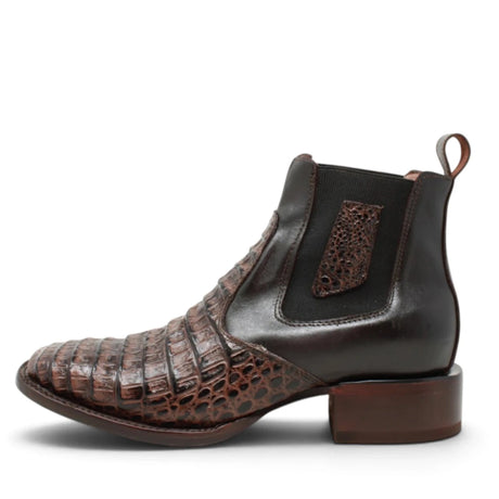 Botines de Cocodrilo Grabado Nuca con Punta Cuadrada Color Chocolate Q82B8294 - Quincy Boots