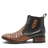 Botines de Cocodrilo Grabado Panza con Punta Cuadrada Color Miel Q82B8251 - Quincy Boots