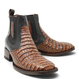 Botines de Cocodrilo Grabado Panza con Punta Cuadrada Color Miel Q82B8251 - Quincy Boots