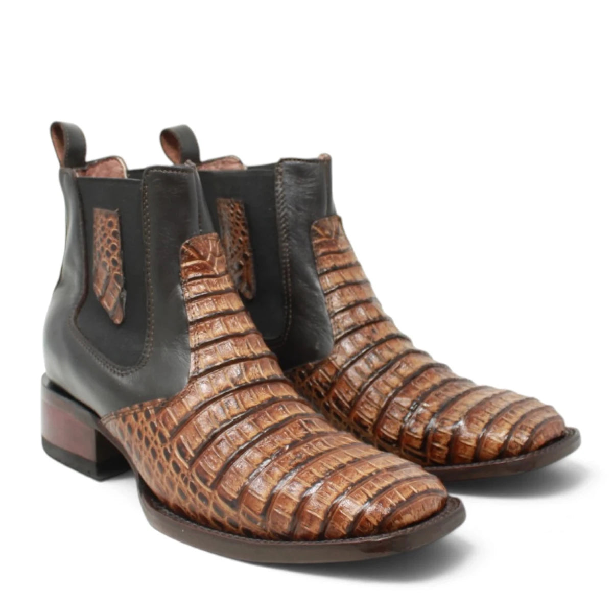 Botines de Cocodrilo Grabado Panza con Punta Cuadrada Color Miel Q82B8251 - Quincy Boots