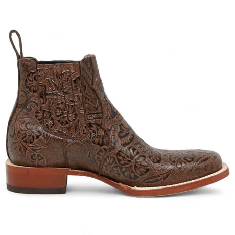 Botines de Cuero Cincelado Punta Cuadrada Color Cafe Hombre - Tanner Mark Boots - Tanner Mark Boots